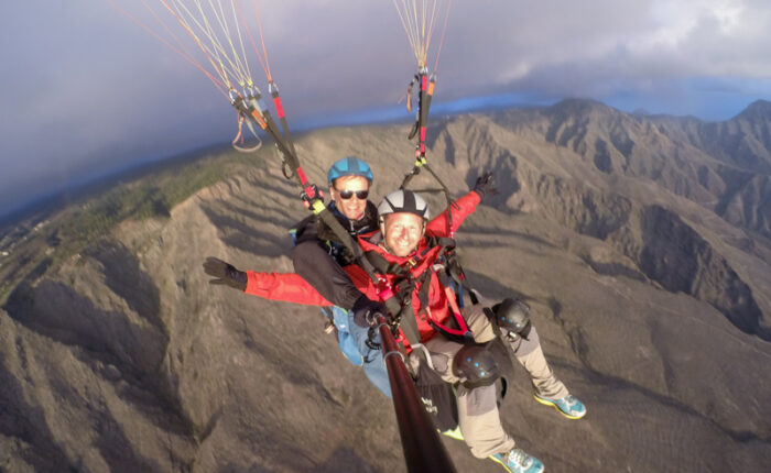 Long tandem paragliding flight over Costa Adeje-Tenerife Sur